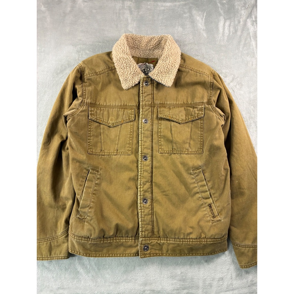 Billabong Mens Sherpa Lined Trucker Jacket Brown Canvas Western XL M705NW00